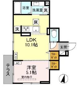 セレスティナ上十条(1LDK/1階)の間取り写真