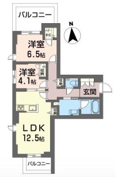 目黒ガーディアンヒルズ(2LDK/2階)の間取り写真