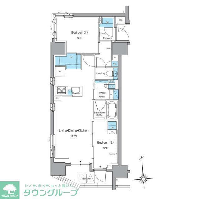 ルフォンプログレ上野稲荷町(2LDK/13階)の間取り写真