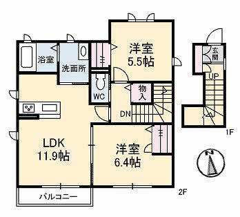 ミサージュ(2LDK/2階)の間取り写真