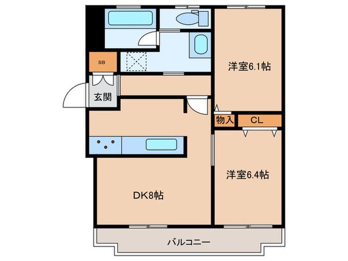 桜丘ガーデンハイツ(2DK/1階)の間取り写真