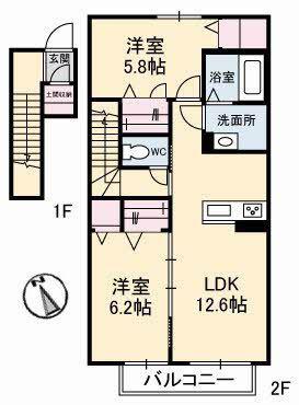ラガーハウス茶屋町(2LDK/2階)の間取り写真
