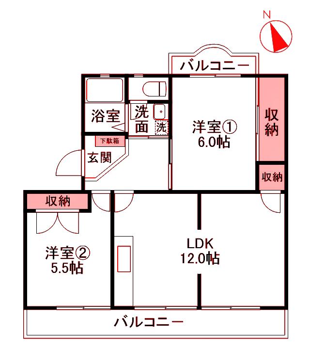 タカハシハイツ(2LDK/1階)の間取り写真
