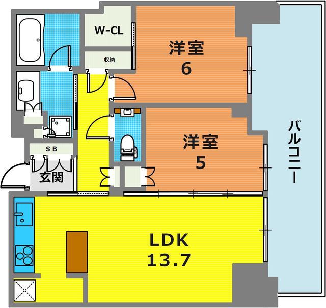 ベイシティタワーズ神戸イースト(2LDK/13階)の間取り写真