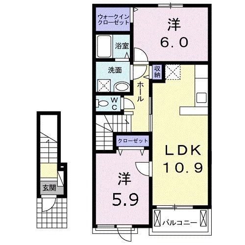近鉄大阪線 名張駅 徒歩17分 2階建 築12年(2LDK/2階)の間取り写真