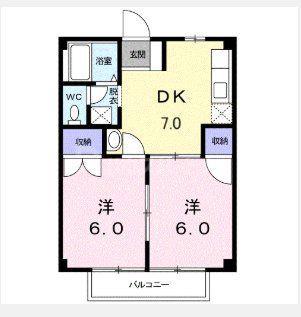 ニューシティ西平井(2DK/1階)の間取り写真