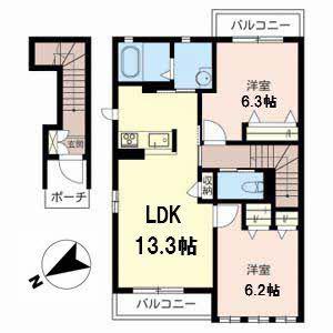 シャーメゾンサライI(2LDK/2階)の間取り写真