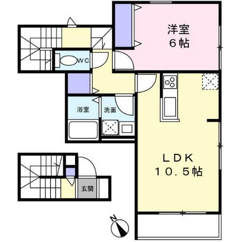 アベニール(1LDK/2階)の間取り写真