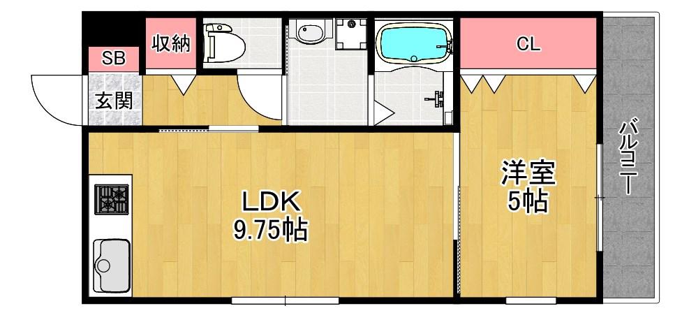 グランシャリオ招提III(1LDK/1階)の間取り写真