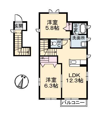 セリューズD棟(2LDK/2階)の間取り写真