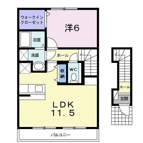 プラティークA(1LDK/2階)の間取り写真
