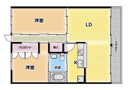 京都みやび(2LDK/2階)の間取り写真