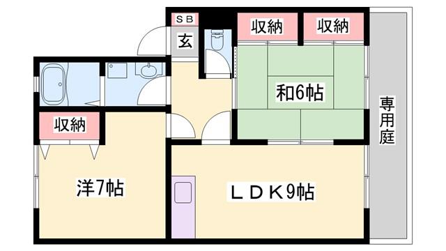 アミティやまと B(2LDK/1階)の間取り写真