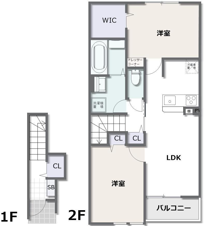 富益町アパート(2LDK/2階)の間取り写真