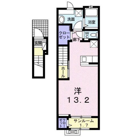 フローラアヴニュ A(ワンルーム/2階)の間取り写真