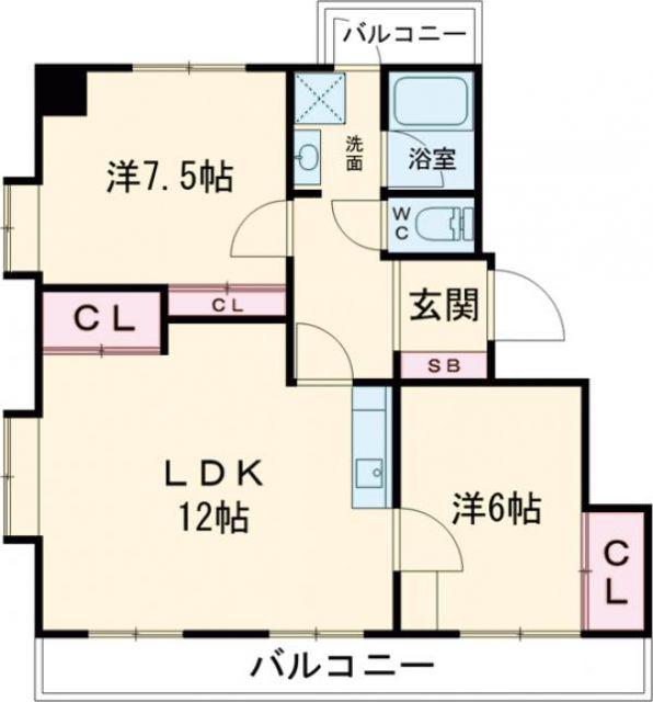 田代セントラル(2LDK/8階)の間取り写真