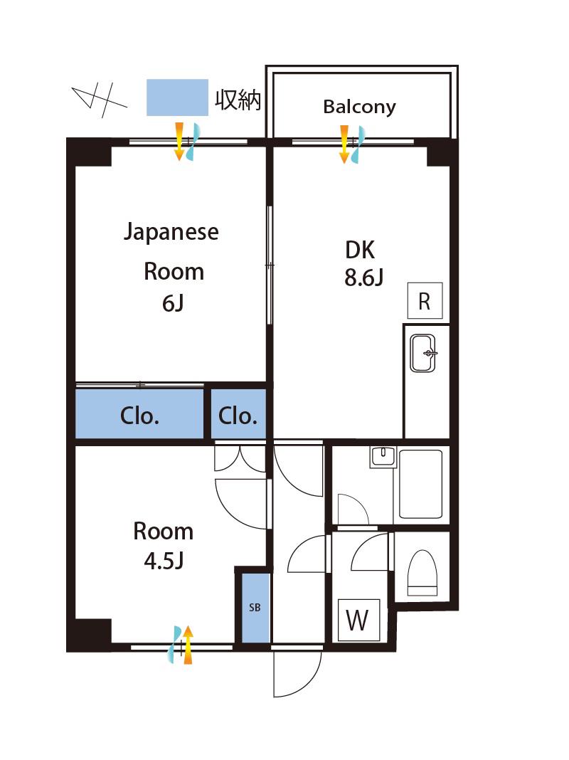 敷 礼 0お子様 可外国籍可即入居可(1LDK/2階)の間取り写真