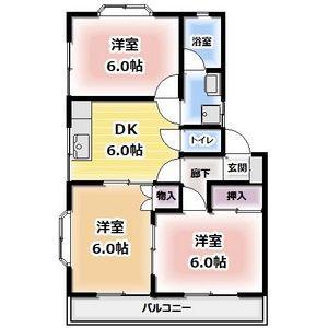 アップルハウス A棟(3DK/2階)の間取り写真