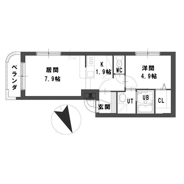 グランメールパラダイス(1LDK/2階)の間取り写真