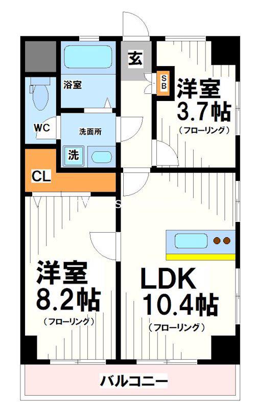 ドンジョン国領(2LDK/2階)の間取り写真
