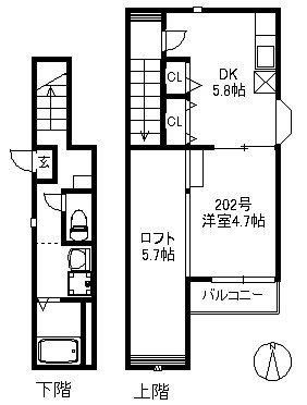 ジョイナス(1DK/1階)の間取り写真