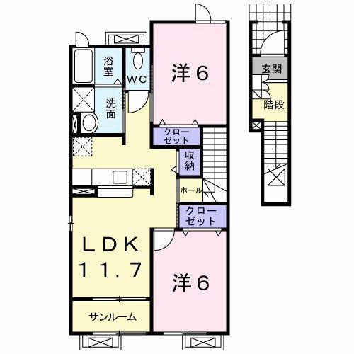 クローバーII(2LDK/2階)の間取り写真