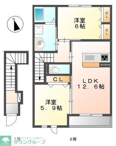 ソレイユ(2LDK/2階)の間取り写真