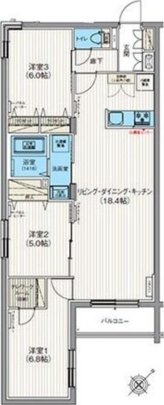 エフュート東札幌(3LDK/4階)の間取り写真