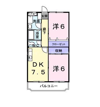 ヒルサイドアベニュ-(2DK/3階)の間取り写真
