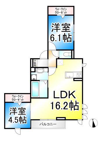MORI石堂(2LDK/2階)の間取り写真