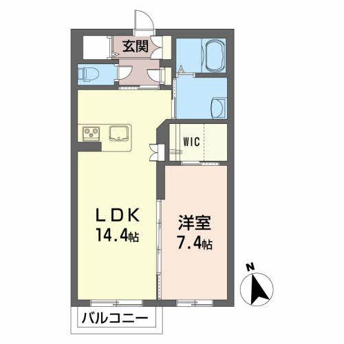 メゾンマスト盛南中央III(1LDK/2階)の間取り写真