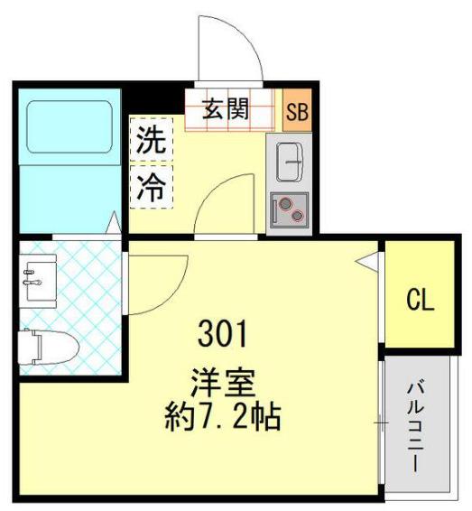 ボヤージュヨコハマ(1K/3階)の間取り写真
