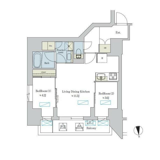 BRILLIA IST 浅草 部屋番号404(2LDK/4階)の間取り写真