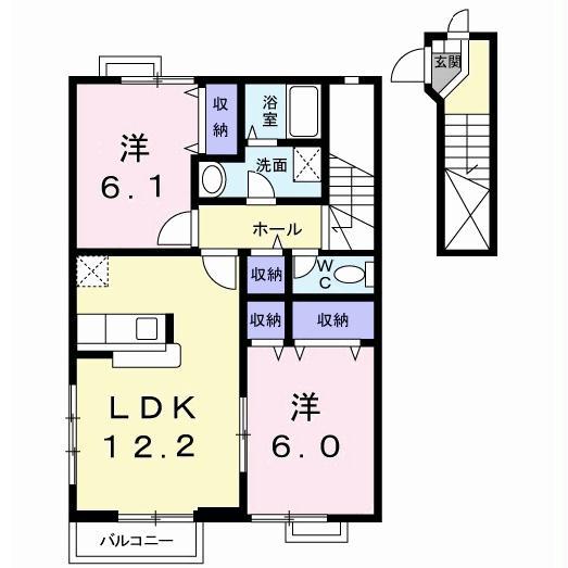 ラフィナ―ト エスパシオ A(2LDK/2階)の間取り写真
