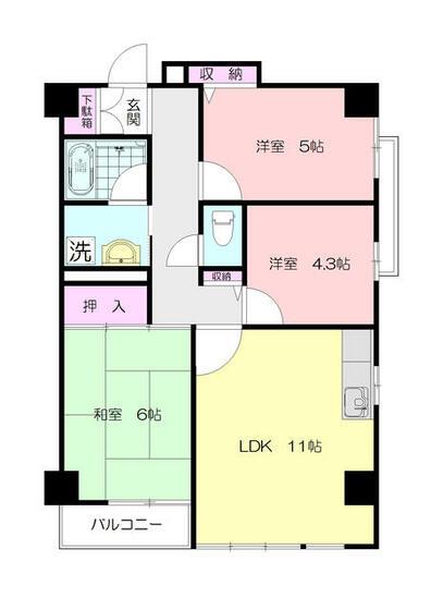 第2セジュール市ヶ尾(3LDK/1階)の間取り写真