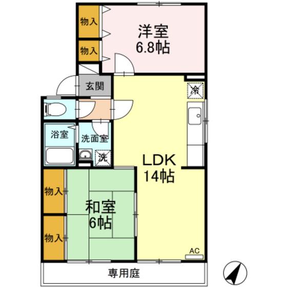 ファミール宗本A棟(2LDK/1階)の間取り写真