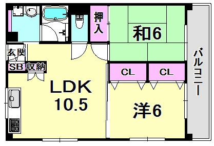 松園ハイツ(2LDK/3階)の間取り写真