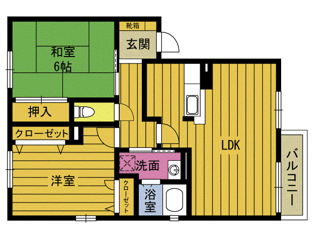 グリーンコーポ永野D棟(2LDK/2階)の間取り写真