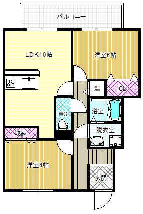 CASA MUSICA A棟(2LDK/1階)の間取り写真