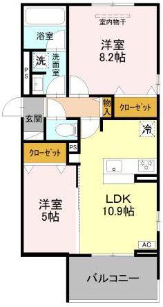 カーサ・ブレッツァ豊里(2LDK/2階)の間取り写真