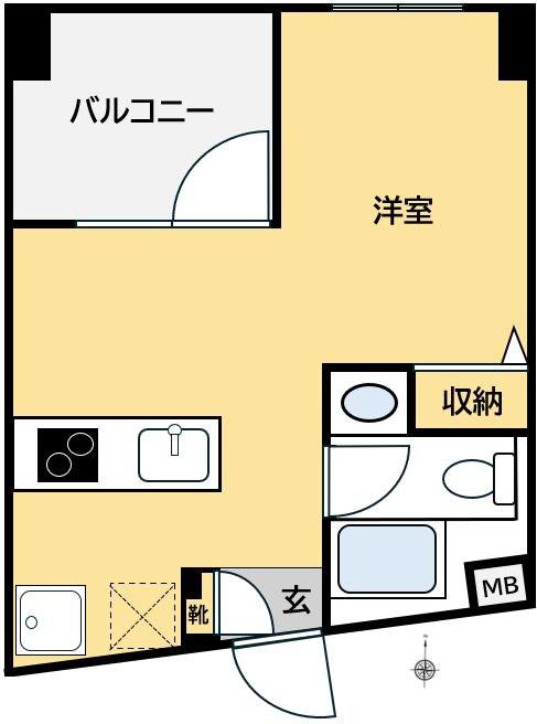 オーテモンウェルリバーテラス(ワンルーム/6階)の間取り写真