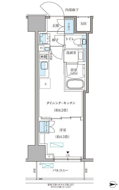 パークアクシス住吉ガーデンスクエア(1DK/6階)の間取り写真