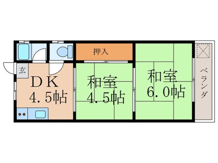 有元荘(2DK/2階)の間取り写真