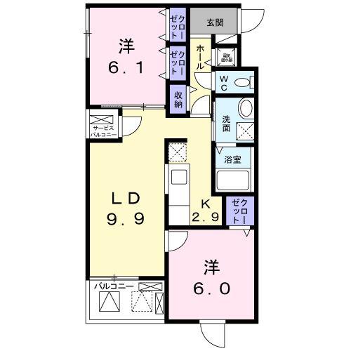 VELL SHINE 穂(2LDK/2階)の間取り写真