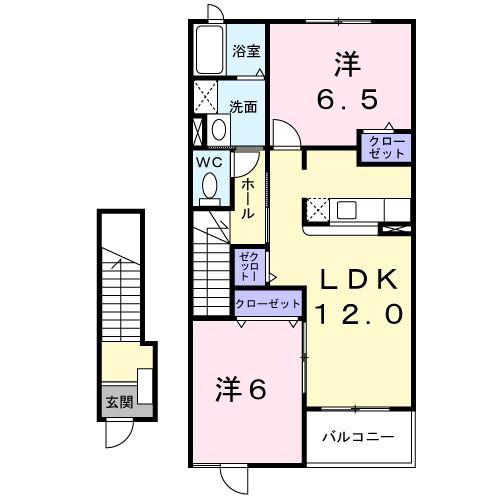 フィオーレ II(2LDK/2階)の間取り写真
