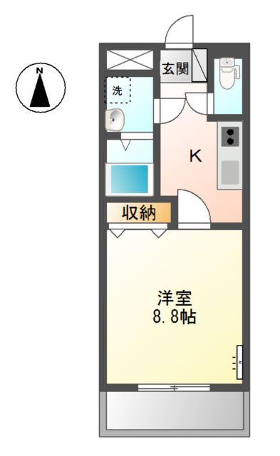 グラスルーチェ(1K/2階)の間取り写真
