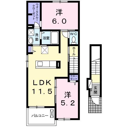 プリムヴェール C(2LDK/2階)の間取り写真