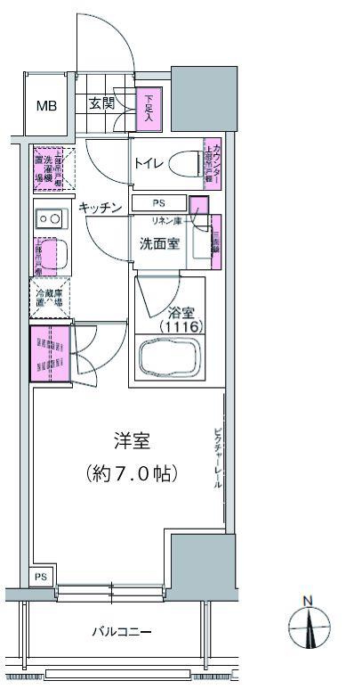 プレジリア東日本橋(1K/7階)の間取り写真