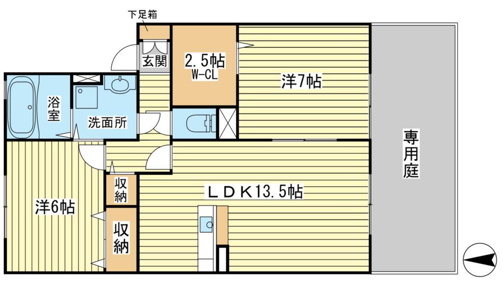 グレイスシャトル山口(2LDK/1階)の間取り写真