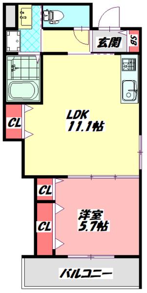 クリエオーレ北島町(1LDK/3階)の間取り写真